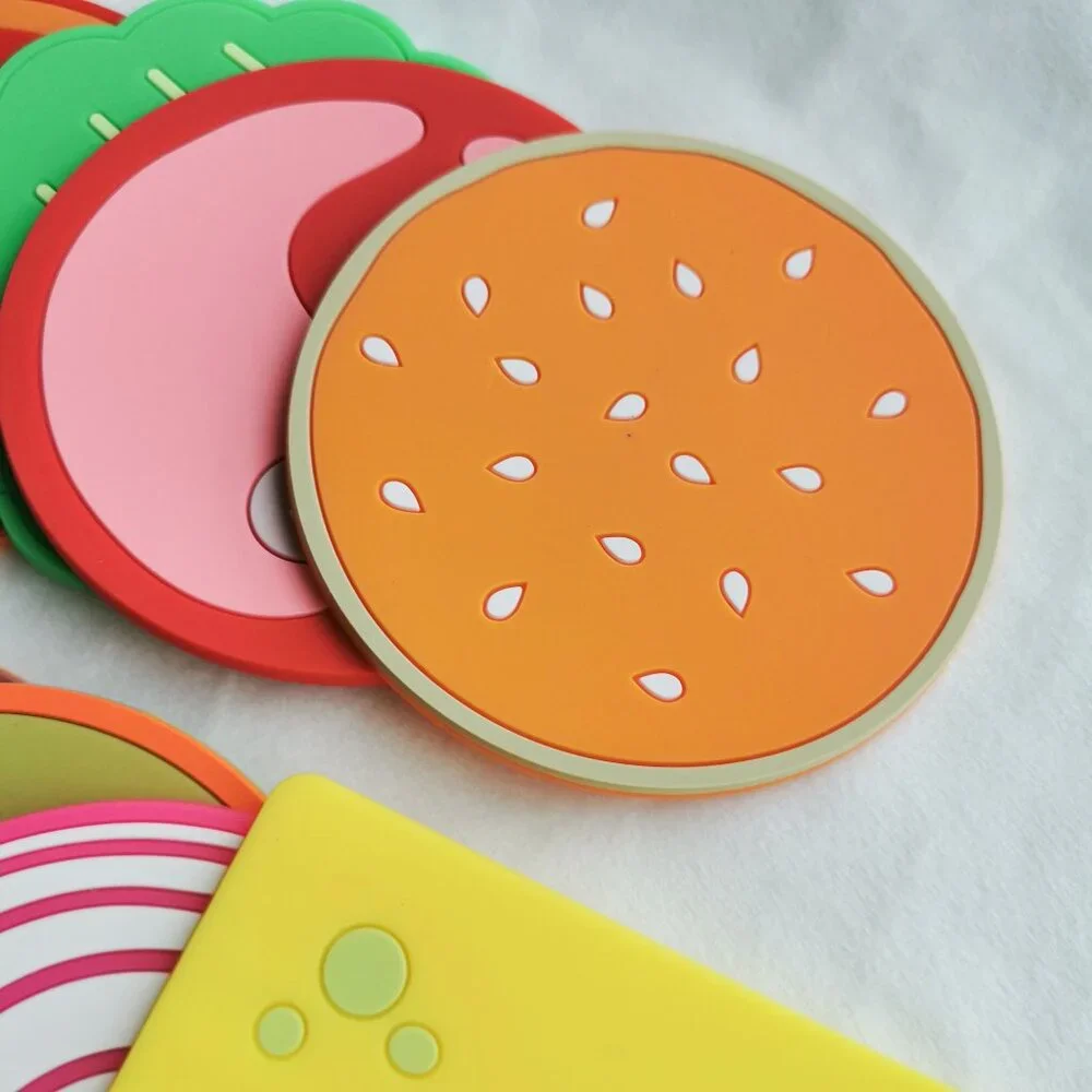 8pcs Rubber Burger Coaster Set Fun Kitchen Decor